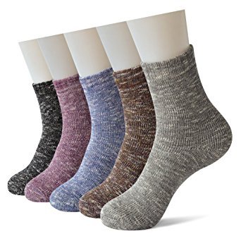 Skola Pack of 5 Womens Super Thick Knit Casual Crew Winter Socks,Extra Warm Soft Comfortable Cotton Heavy Boot Outdoor Ankle
