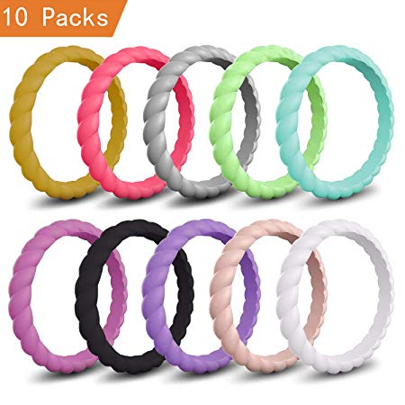 Mokani Silicone Wedding Ring for Women, Thin and Braided Rubber Band, Fashion, Colorful, Comfortable fit, Skin Safe