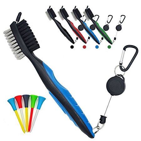 PILAAIDOU Golf Brush and Golf Club Groove Cleaner with Nylon and Iron Wire Dual Sided Bristles 2 Ft Retractable Carabiner - Loop Clip (Carabiner) Easily Attaches to Golf Bag , A Great Gift