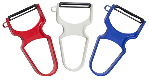 Swiss Vegetable Peelers - 3 Pack – Sharp Stainless Steel Blades with Ergonomic Non-Slip Handles - Red, White, Blue - by Bovado USA