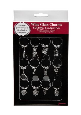 12 Wine Glass Charms the Gourmet Collection with Velveteen Storage Bag