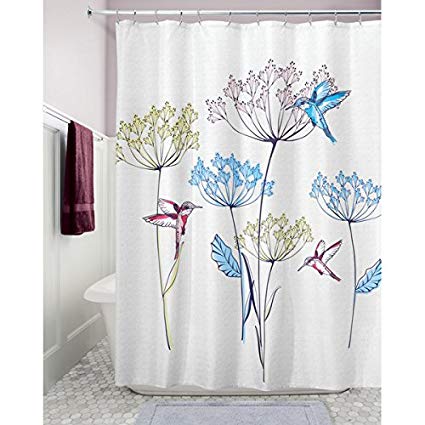 InterDesign Hummingbird Fabric Shower Curtain  72" x 72", Multicolor