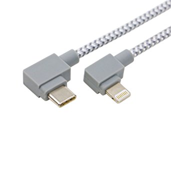 Micord 3.3ft 90 Degree USB 3.1 Type C to Lightning Cable, Right Angel Type C Charging Data Cable for iPhone 7, iPad connect to Apple New MacBook (Grey)