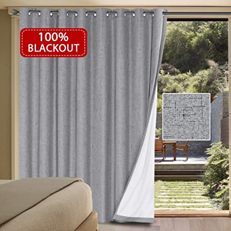 H.VERSAILTEX 100% Blackout Patio Door Linen Curtains - Extra Long and Wide Textured Linen Drapes for Sliding Door (100" W x 108" L) / Premium Room Divider (9' Tall by 8.5' Wide - Dove Gray)