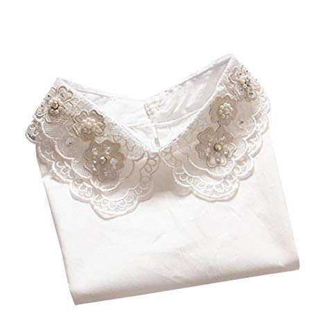 Shinywear Womens White Pearl Half Shirt Blouse Collar Lace Embroidered False Collar