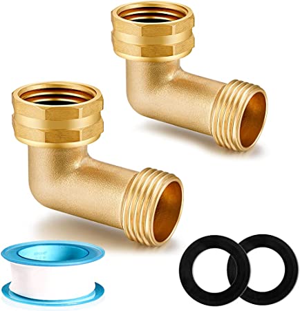 YELUN Garden Hose Elbow Connector 90 Degree Solid Brass Pipe Fittings Hose Elbow -Eliminates Stress and Strain On RV Water Intake Hose Adapter 3/4" FHT x 3/4" MHT (90 Degree Hose Elbow)