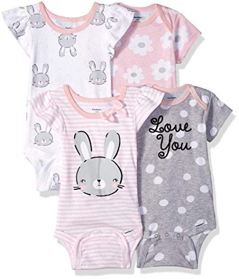 Gerber Baby Girls' 4-Pack Short-Sleeve Onesies Bodysuit