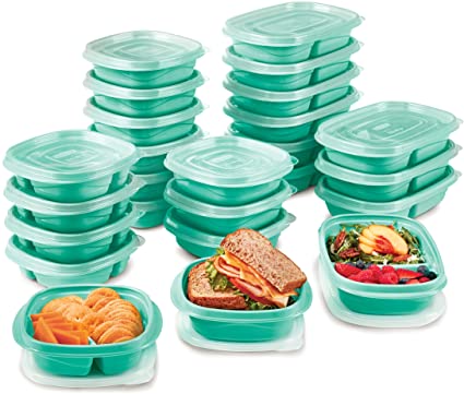 Rubbermaid 2117364 TakeAlongs On The Go Food Storage and Meal Prep Containers, Set of 25 (50 Pieces Total), Teal Splash