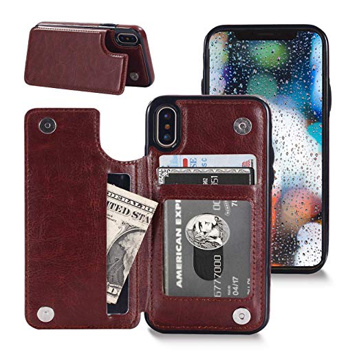 iPhone Xs Wallet Case, iPhone Xs iPhone X Case with Credit Card Holder, Shuyo Premium Leather Kickstand Durable Shockproof Protective Cover for iPhone X iPhone Xs 5.8 inch - Brown