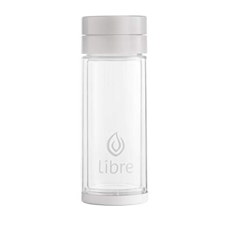 Libre 14oz Glass Tea Infuser Bottle with Mesh Strainer for Loose Leaf Tea, Matcha, Fruit, and Cold Brew Coffee, BPA-Free, Pearl White