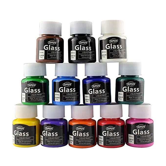 Glass Paint, 12 Colors Vibrant Glass Paint for Wine Glasses, Light Bulbs, DIY Painting (12 x 25ml)