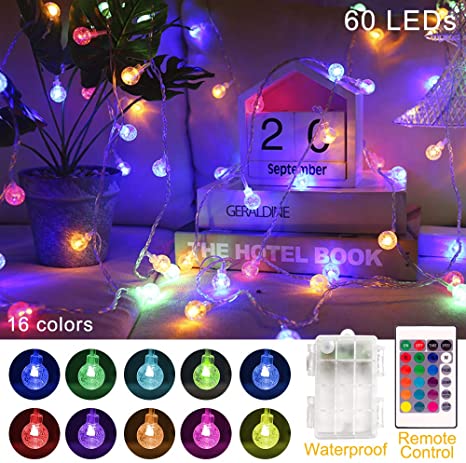 ANJAYLIA Color Changing Globe String Lights Battery Operated, 60 LEDs Crystal Bubble Ball Fairy Lights with Remote Control Timer for Christmas Party Decor