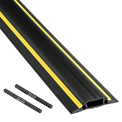 D-Line FC83H Medium Duty Linkable Floor Cord Cover / Cable Protector | Protect Cords and Prevent a Trip Hazard | 6ft Length - Cable Cavity 1 3/16” (W) x 3/8” (H) | Black and Yellow