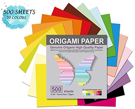 Origami Paper 500 Sheets, 20 Vivid Colors, Double Sided Colors Make Colorful and Easy Origami,6 Inch Square Sheet, for Kids & Adults, Papers, Arts and Crafts Projects (E-Book Included)