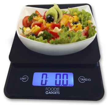 Valentines Special 5 Foodie Gadgets Digital Weight Loss Kitchen Scale 11lb Edition Gram and Ounce Food ScaleIncludes Batteries and Guarantee with Large LCD Back-lit Screen Stylish Black Glass