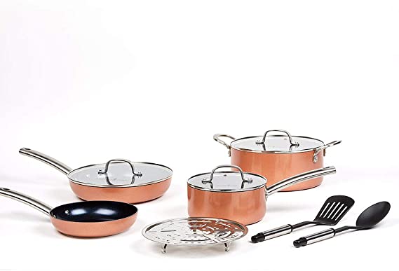Copper Chef Black Diamond 10-Piece Non-Stick Induction Cookware Set, Stackable, Pots and Pans