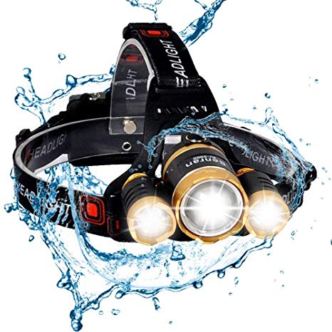 BenRan 6000Lm Headlamp Improved LED,4 Light Modes Headlight,Zoom Flashlight with Rechargeable 18650 Battery & Dual Smart Charger,Hunting Helmet Light for Camping,Running