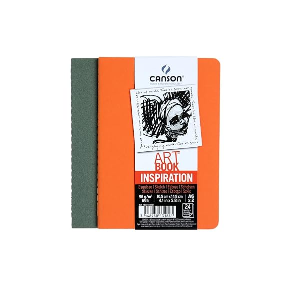 Canson Inspiration 96 GSM Light Grain A6 Hardbound Books (Pack of 2, Ivy & Orange, 24 Sheets)