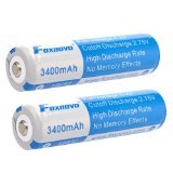 Foxnovo ICR18650 3400mAh 37v 126Wh High Drain IC Protected 18650 Rechargeable Li-ion Batteries - 2 Pieces