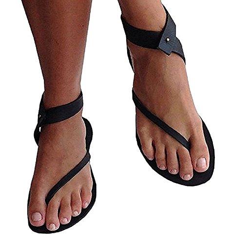 Womens Sandals Flat Ankle Buckle Gladiator Thong Flip Flop Casual Summer Shoes
