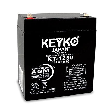 KEYKO Genuine KT-1250 12V 5Ah Battery SLA Sealed Lead Acid / AGM Replacement - F1 Terminal