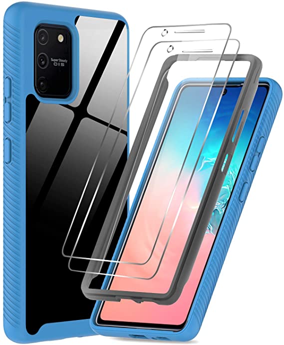 Samsung Galaxy S10 Lite Case (Not Fit S10), Galaxy S10 Lite Case with 2 Tempered Glass Screen Protector, LeYi Full-Body Protective Rugged Hybrid Clear Phone Case for Samsung S10 Lite / A91, Light Blue