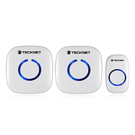 Wireless Doorbell, TeckNet Twin Cordless Door Chime at 500-feet Range with 52 Chimes (1 Battery Operated Receiver & 1 Wall Plug-in Receiver)