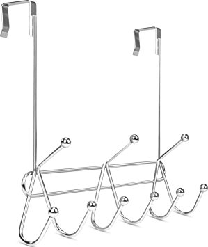 Over the Door Hook Rack Organizer - 9 Hooks - Ideal for Coats, Hats, Robes, Towels - Chrome - by Utopia Home