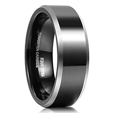 King Will CLASSIC 8mm Black Tungsten Carbide Ring Two Tone Men Wedding Band High Polished Comfort Fit