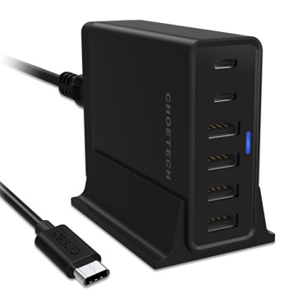 USB Type C Charger, CHOETECH 55W 6-Port USB Charging Station with 2 USB-C Ports, 3.3ft USB C Cable and Charger Cradle for Nexus 6P, Nexus 5X, Lumia 950/950XL, Galaxy S7 Edge, iPhone, iPad and More