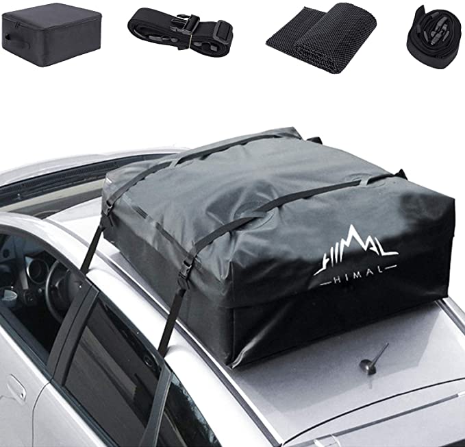 Himal Car Rooftop Cargo Carrier,15 Cubic Feet Heavy Duty Waterproof Vehicle Soft-Shell Rooftop Bag with 8 Straps and 2 Zippers, Fits All Vehicles with Or Without Racks