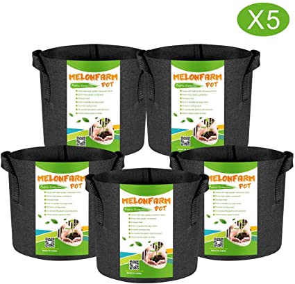 MELONFARM 5-Pack 1 Gallon Grow Bags Heavy Duty Thickened Non-Woven Plant Fabric Pots with Handles