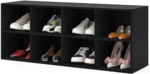 Giantex Shoe Bench 8 Cubes, 40" Entryway Bench with Storage, 8-Cubby Shoe Rack, Shoe Organizer Storage Cabinet for Entryway, Hallway, Mudroom, Living Room, Bedroom, Support up to 500 lbs, Black