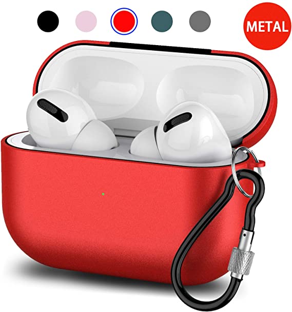 Kekilo Metal Airpods Case 2020 Newest Full Protective Skin Cover Accessories Kits Compatible Airpods Charging Case Ultra Lightweight Dustproof Scratchproof Case for Apple Airpods 1 & 2 & 3 Charging Case (Airpods Pro Edition, Red)