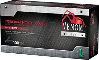 Venom Steel Premium Industrial Nitrile Gloves, Large, Black (Pack of 100)