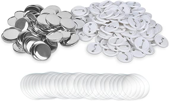 Akamino 100 Pieces Blank Badge Button Parts for Button Making Machine - Metal Shells and Plastic Base Components, Badge Making Supplies for DIY Arts Crafts Gifts Souvenirs