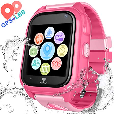 Kids Waterproof Smartwatch with GPS Tracker - Boys & Girls IP67 Waterproof Smart Watch Phone with Camera Games Sports Watches Back to School Supplies Grade Student Gifts (02 S8 Pink)