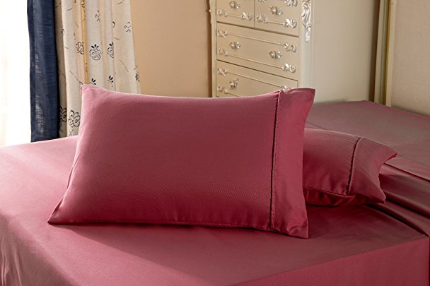 Mayfair Linen 100% Egyptian Cotton Sateen Weave 800 Thread Count Standard/Queen Pillow Cases - Burgundy