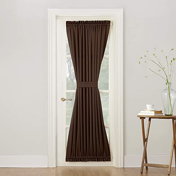 Sun Zero Barrow Energy Efficient Door Panel Curtain with Tie Back,Chocolate Brown,