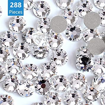 Onwon 288 Pieces SS34 / 7mm Clear Crystal Flat Back Brilliant Round Rhinestones Glass Stones Glitter Gems Transparent Faux Diamond, Non Self-Adhesive (Clear)