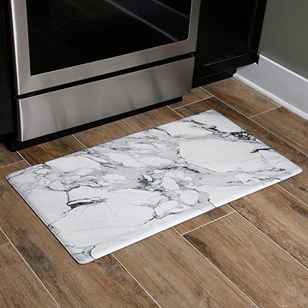 Christian Siriano New York Classic Marble Kitchen Mat, Grey/Ivory, 20"x36"