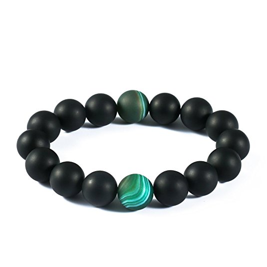 UINSTONE Men's Bracelet Semi-Precious Natural Stones Onyx 2 Rarely found Gem Grade Natural Turquoise 14mm