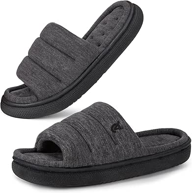 VeraCosy Mens Open-Toe Slippers Memory Foam Indoor Outdoor House Shoes