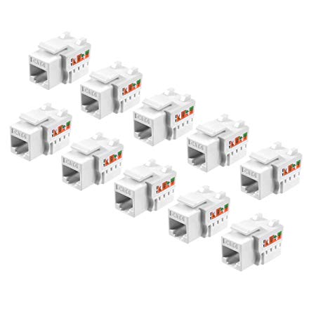 TENINYU RJ45 Keystone Jack module Connector 568A/568B, Keystone Punch Down Stand Adapter Compatible Cat 6/5e/5 Connector(10-pack White)
