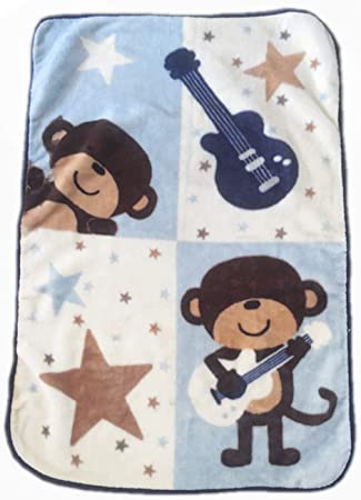 Danica Super Cozy Plush Baby Blanket, Cute Animal Pattern, 43" X 30" Cozy, Comfortable & Warm (Guitar Monkey)