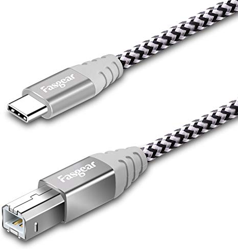 Fasgear 6ft USB C to USB B Cable Nylon Braided Printer Scanner Cord with Metal Connector Compatible with ASUS AiO, HP, Canon, Samsung Printers and More (6ft, Gray)