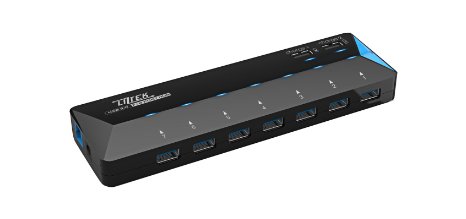 Liztek HB7-3200 USB 30 7-Port Hub with with 2 Smart Charging Ports for iPadiPhoneSAMSUNGHTC SmartphoneTablet 27 ft USB cable 12V4A Power adapter8ft Latest VL812 Chipset