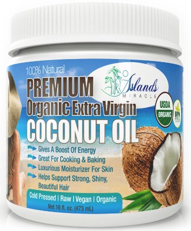 Organic Extra Virgin Coconut Oil For Hair and Skin Cooking and Baking 16oz Raw Cold Pressed Best Tropical Oils With Amazing Aroma and Great Moisturizer Anti-Wrinkle Cream and 100 Natural Conditioner