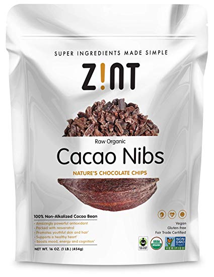 Zint Organic Cacao Nibs (16 oz): Paleo-Certified, Organic, Non GMO, Anti Aging Antioxidant Superfood, Gluten Free Cocoa Cacao Beans, Pure Delicious Chocolate Essence