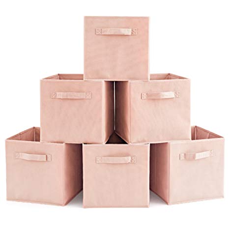 Set of 6 Foldable Fabric Basket Bin, EZOWare Collapsible Storage Cube for Nursery Home and Office (Pale Dogwood)